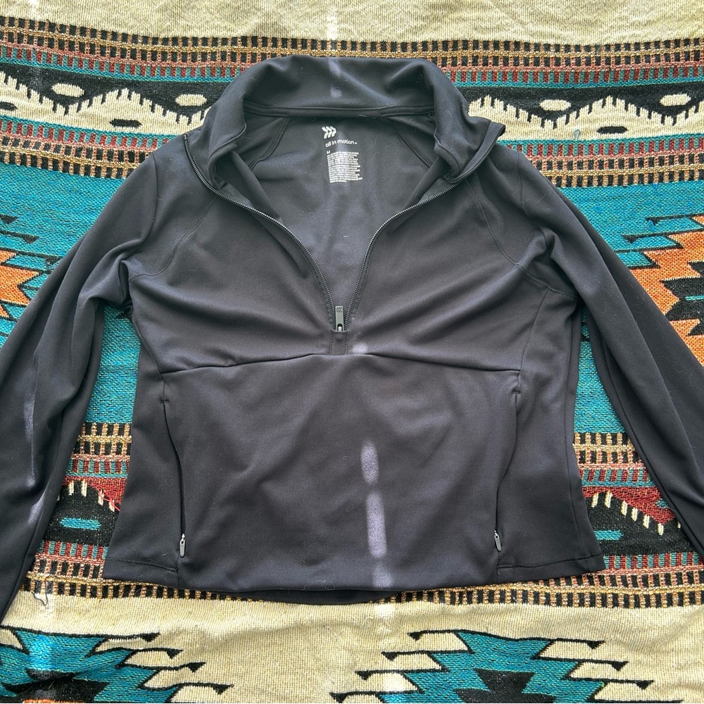 Black Cropped Half-Zip Pullover